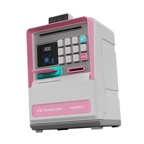 Shamiina ATM 貯金箱 子供用 知育玩具 自動お金スクロール 貯金箱おもちゃ 貯金箱 3歳以上のお子様へのギフト, ピンク