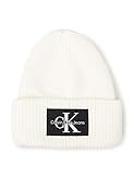 Calvin Klein Jeans Damen Mütze Monologo Patch Beanie, Weiß (Bright White), OneSize