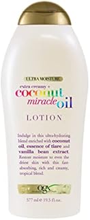 OGX Extra Creamy + Coconut Miracle Oil Ultra Moisture Body Lotion with Vanilla Bean, Fast-Absorbing Body Lotion for All Skin Types, Paraben-Free and Sulfated-Surfactants Free, 19.5 fl oz