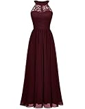 Wedtrend Damen Spitzenkleid Brautjungfer Kleid Lang Chiffon Abendkleid Party Cocktailkleid Neckholder Sommerkleid Burgund WT0201 Burgundy L