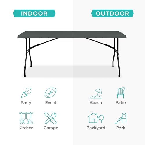 Image of Best Choice Products 6ft Plastic Folding Table, Indoor Outdoor Heavy Duty Portable w /Handle, Lock for Picnic, Party, Camping - Dark Gray