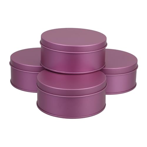 Cabilock 4pcs Box Large Round Metal Tin Box for Cookie Storage Candy Packaging Airtight Decorative Containers for Home Organization Elegant Purple Design for Versatile Use