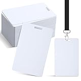 Tinlade 100 Pcs White CR80 PVC Cards with Slot Punch on Short Side Vertical Slot Punch Card Blank Plastic Photo ID PVC for Business Office, Standard 30Mil Size