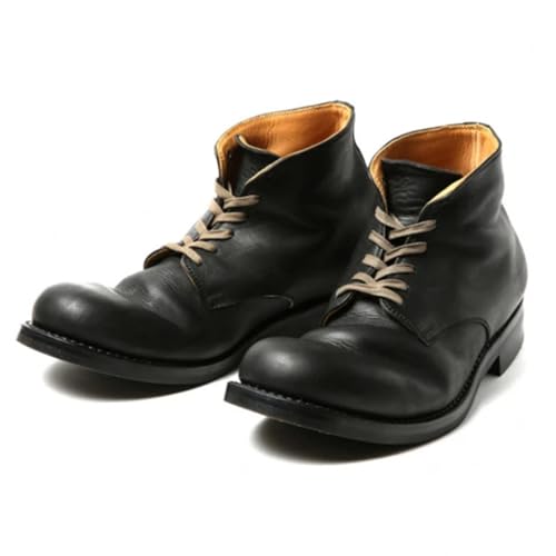 DHAEY Cowboy Short Boots for Men Low Heel Lace Up Round Toe Comfortable Casual Leather Slip Resistant Unisex Traditional Country Boot Ankle Boots (Color : Black, Size : 13.5 Women/12 Men)