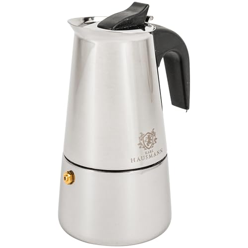 KARL HAUSMANN Cafetera Italiana Inducción 300 ml - 6 Tazas - Moka De Acero Para Espresso Y Té, Cafetera Compatible Con Inducción, Gas, Eléctrica Y Vitrocerámica, Acabado Acero Brillante
