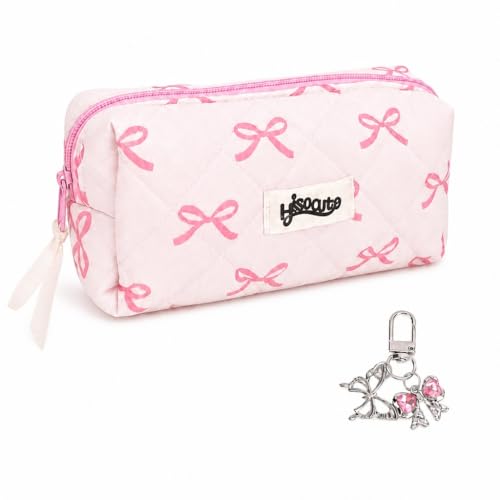 Image of Bow Pencil Case,Pink Cute Pencil Cases with Bows Keychain,Fancy Butterfly Makeup Bag for Girls,Big Girly Coquette Pencils Pouch,Special Stationery Pencilcase Large for Women,School Supplies for Teens