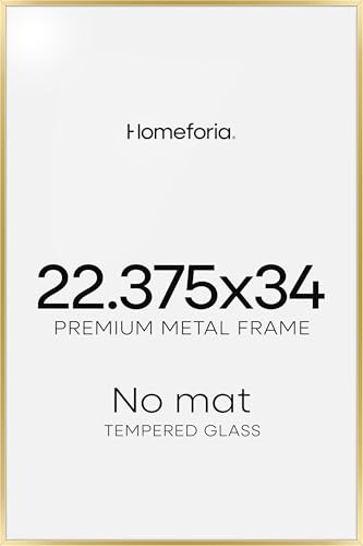 Image of Homeforia 22.375x34 Gold Puzzle Frame, High End Metal 22.375 by 34 Picture Frames without Mat, 34 x 22.375 Thin Poster Frame for Wall, 22.375by34 Puzzle Photo Frame, Tempered Glass, Wall Kit, Set of 2