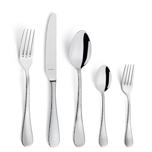Amefa SIERRA Besteck Set 6 Personen | 30-teilig | Edelstahl 18/10 satiniert | gehämmerte Griffe | Essbesteck spülmaschinenfest | Besteckset 6 Personen | optisch und haptisch perfekt ausbalanciert