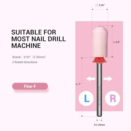 Image of MelodySusie Ceramic Nail Drill Bit, 3 /32'' Smooth Round Top Large Barrel Bits, Suitable for Manicure Pedicure Cuticle Gel Polishing, Beginners Bits, Pink, Series Bit-S, Fine