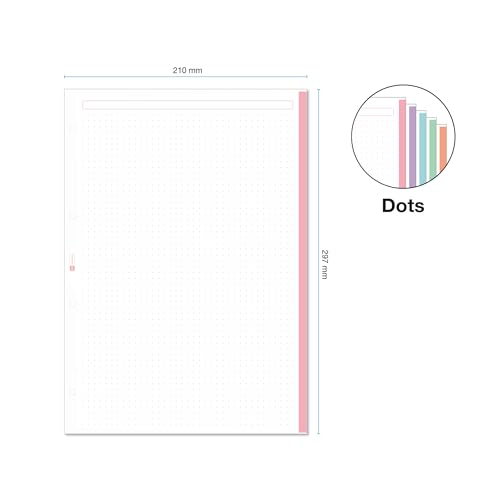 Miquelrius - Nachfüllblock A4 mit gepunkteten Dots-Blättern, 150 Blatt à 90 g/m² in 5 Pastellfarben, Mit Standardlochung für Ringordner, Schulmaterial