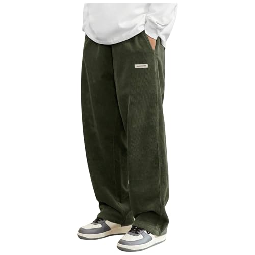 Corduroy Pants Men Baggy Drawstring Elastic Waist Wide Leg Pants Casual Fall Vintage Lounge Trousers with Pockets