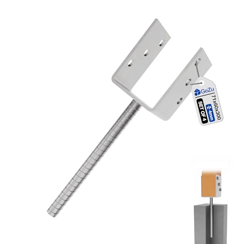 GeZu Impex Support de poteau U Galvanisé à chaud Lot de 4 91 x 300 mm ancre platine bois pied poteaux clôture