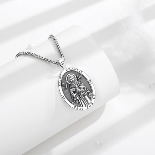 Vito 925 Sterling Silver Saint Necklaces for Women Men, St Michael/Crucifix/Caravaca/St Jude/Virgin Mary Pendant Patron Saint Amulet Medal Religion Jewelry Gift2