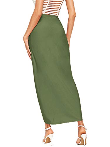 Shein Women's Casual Slit Wrap Asymmetrical Elastic High Waist Maxi Draped Skirt Light Green Medium #TOP1