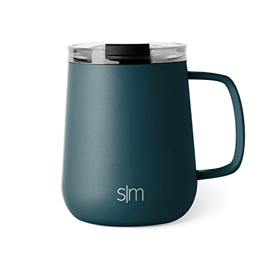Simple Modern Travel Coffee Mug with Lid and Handle | Reusable Insulated Stainless Steel Cold Brew Iced Coffee Tumbler and Tea Cup | Voyager Collection | 10oz | Riptide