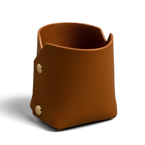 mossifanna Leather Makeup Brush Holder Organizer for Vanity Desktop Cosmetic Bathroom Countertop,Desk Storage Holder for Eyebrow Pencil Lipstick Remote Cosmetic Organizers,Brown