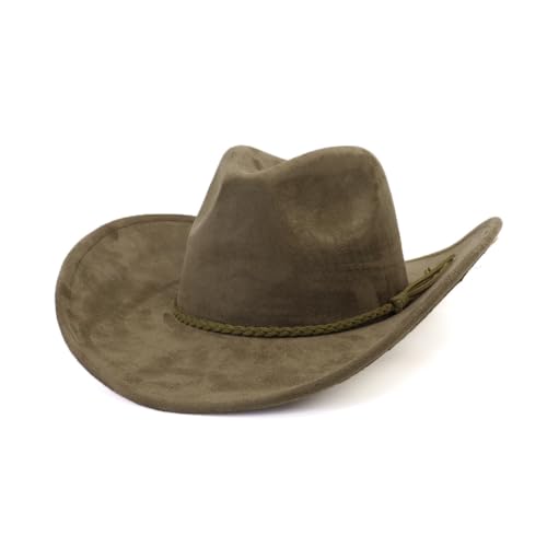 Image of Western Cowboy Hat for Women Men Classic Fedora Hats Wide Brim Suede Cowboy Hat for Women with Buckle Belt