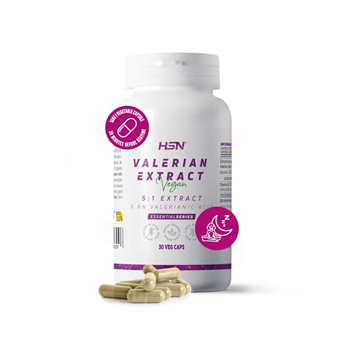 HSN Extracto de Valeriana 500mg | 30 Cápsulas Vegetales | 2500mg Raíz de Valeriana officinalis (0,8% ácido valeriánico) por Dosis Diaria | No-GMO, Vegano, Sin Gluten