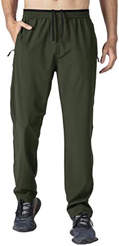 TBMPOY Men's Running Hiking Pants Quick Dry Lightweight Sweatpants Active Joggers Zipper Pockets Army Green L