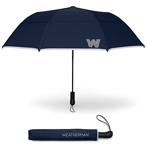 Weatherman Umbrella - Collapsible Umbrella - Windproof Umbrella Resists Up To 55 Mph Winds (Navy Blue) #TOP8