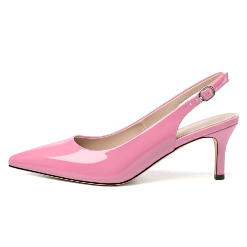 Image of NUMALEO Slingback Heels for Women Pointed Close Toe Kitten Heels Patent Pumps Dress Party Comfy Heeled Sandals Stiletto 2.5 Inch Dress Shoes