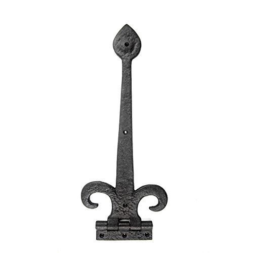 Renovators Supply Manufacturing Black Wrought Iron Strap Hinge 15.5" Fleur De Lis Style Flush Mount Heavy Duty Spade Tip Strap Gate And Door Hinges With Hardware Pack Of 2 #TOP2
