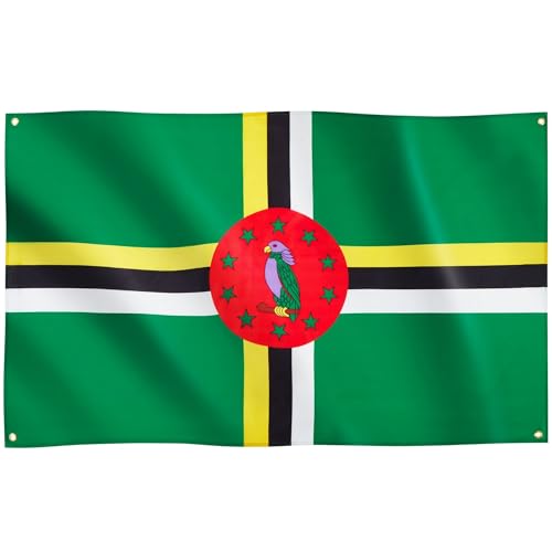 Runesol Drapeau de la Dominique, 91x152cm, 3ft x 5ft, 4 Anneaux, œillet dans chaque coin, Drapeau caribéen, Commonwealth de la Dominique, Drapeaux Premium, Intérieur, Extérieur, Bannière