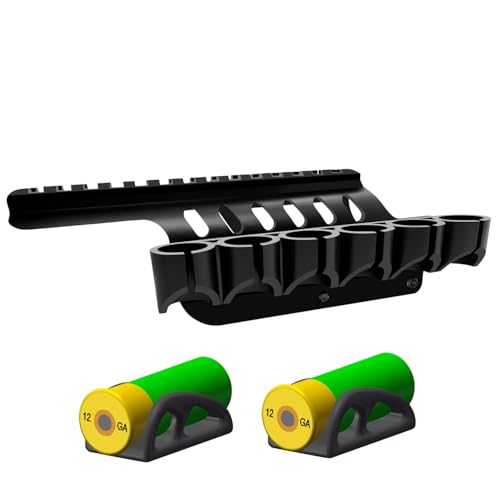 Gotical | Combo of 2 | Side Saddle Shotgun Shell Holder W/Picatinny Rail Mount 6 Capacity Shot Shell Holder for 12 Gauge & Shotgun 12Ga Single Extra Shell Holder, Caddy, Extra Round, Stage Saver
