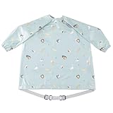 BIBaDO - Coverall Baby Feeding Bibs, Weaning Bib, Easy to Clean Baby Bibs for Eating, Adjustable High Chair Catch All Sleeved Bibs, Toddler Bib, Short Sleeve Feeding Bibs