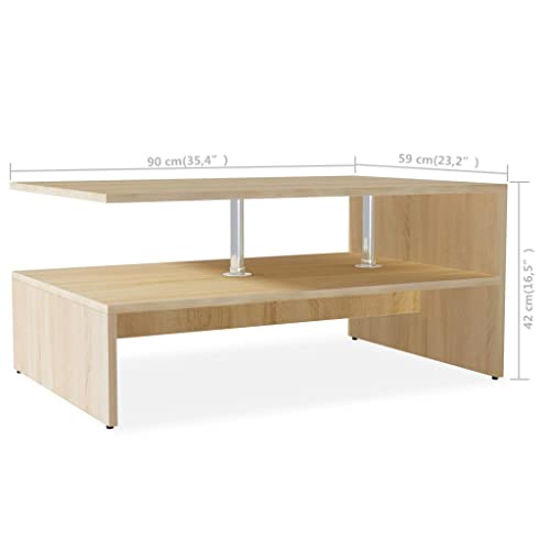 Table basse chêne 90x59x42 cm à 2 niveaux pour salon design - 4