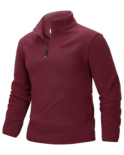 33,000ft Men's Fleece Pullover Warm Half Zip Microfleece Jacket Lightweight Outdoor Sweatshirt Thermal Top with 2 Pockets for Autumn Winter, Hiking, Work, Red L