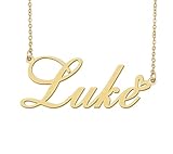 Aoloshow Luke Name Necklace Heart Charm Pendant 18k Gold Plated Stainless Steel Jewelry for Womens Graduation