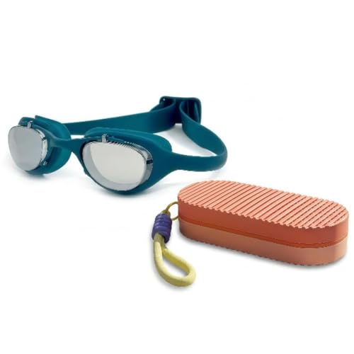 Image of First Lens Swimming Combo Kit Set with Swim Goggles & Swim Case for Men & Women - Peach Case & Blue Goggle