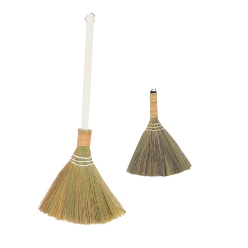 CIYODO 2Pcs Handwoven Grass Broom Set Soft Bristle Broom for Home Dust Removal Removable Head for Efficient Indoor Cleaning for Living Bedroom Kitchen
