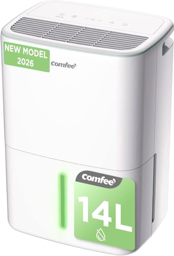 COMFEE' Deshumidificador de Humedad 12 14L Silencioso | Modo Secado de Ropa y AUTO   Deshumificador Compacto y de Bajo Consumo con Drenaje Dual | Ideal en habitaciones hasta 35m2/110m3   Aqua Dry 2026