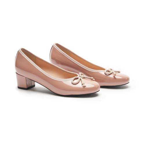 C.Paravano Women's Classic Bow Ballet Pumps: Chunky Block Heel & Round Toe for Business Casual, Work & Everyday Comfort2