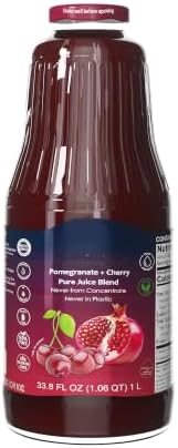 Pure Pomegranate & Cherry Juice, 33.8oz Glass Bottle (Pack of 4), Cold Pressed Juice, Not from Concentrate, Non-GMO, No Sugar Added, Gluten Free, Kosher Certified, Preservative Free