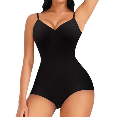 TUONYIS Women's Shaping Bodysuit Body Shaper Neck Tank Tops Seamless Waist Trainer Tummy Control Shaping Leotard Jumpsuit Tops Full Body Shaper. (black, M)