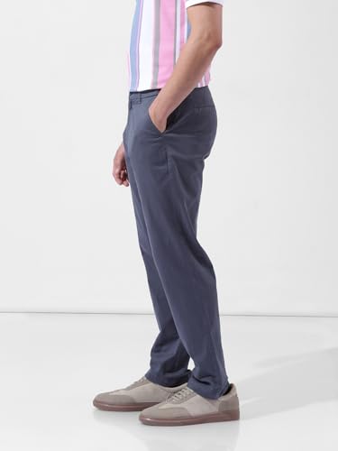 Image of The Indian Garage Co Men Regular Fit Solid Mid-Rise Stretchable Chinos