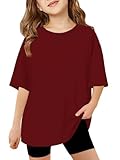 Haloumoning Girls Short Sleeve T Shirts Kids Summer Oversized Tops Casual Crewneck Basic Tees 5-14Y Burgundy