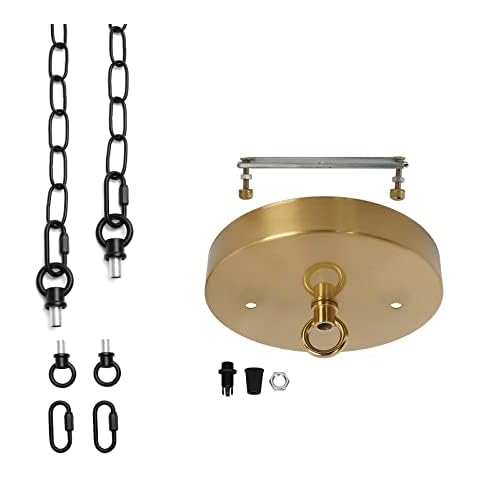 KIGHSIN 71'' Black Metal Adjustable Chain with Connection Locks Screws for Pendant Light Fixture Chandelier & 5.9 Inches Brass Gold Pendant Ceiling Light Canopy Kit Plate Cover for Hanging Chandelier Cover