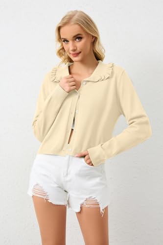 Image of HOCANDY Women Ruffle Collar Cardigan Sweater Preppy Cute Button Up Sweaters