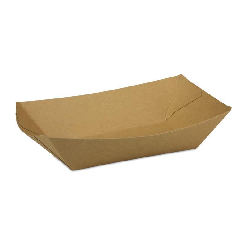 Pro DP 1000 Bio Snackschalen Foodtrays Pappschalen für Fingerfood, Pommes, Currywurst, etc. Karton braun fettdicht versch. Größen - Inkl. VerpG inD (M - 165/107x115/75x41mm)