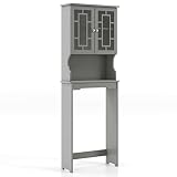 LIFEZEAL Estantería para Inodoro, Organizador de Pie para Lavador con 4 Puertas y Estante Abierto, Armario Superior Multifuncional sobre WC para Baño, Secadora (Gris)