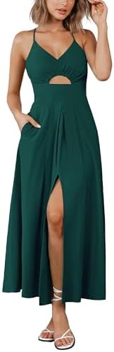 BTFBM Women 2025 Summer Spaghetti Strap Midi Dress Sleeveless V Neck Cutout Slit Casual Beach Party Maxi Dresses Pockets