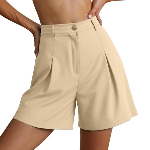 Eauptffy Pantalones cortos para mujer elegantes - pierna ancha de verano, pantalones cortos rectos, pantalones cortos de verano, elegantes pantalones cortos de oficina, pantalones cortos chinos,
