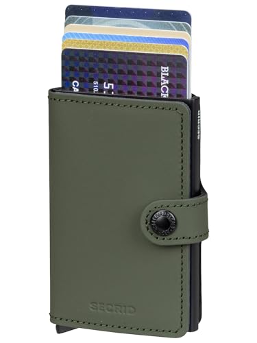 Image of Secrid Mini Wallet Matte Leather With Rfid Safe Card Case (Matte Green Black), Matte Green Black, Matte
