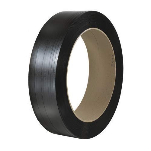 TapePlanet Polyester Strapping - Smooth 16" x 3" Core (2 Roll/Case) (1/2" x 3600' x .020, Black 600 lbs.)