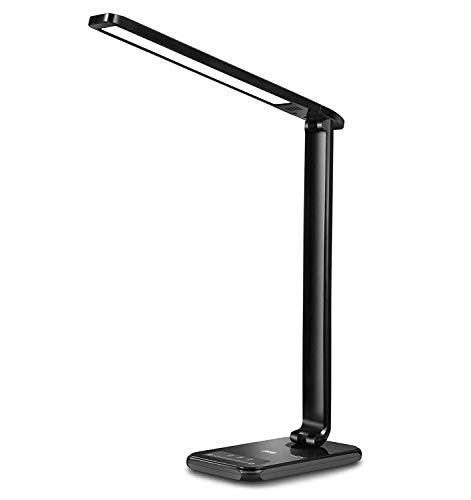 Dimmable Led Desk Lamp, EBYPHAN Modern Table Lamps, Reading Lamp with USB Charging Port, Desk Light for Bedrooms/Office (5 Color Modes, 7 Levels, Memory Function, 60-Minute Timer, 12W)