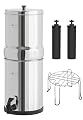 FACHIOO 1.5G Stainless Steel Gravity-Fed Water Filter System with 2 Black Purification Filter and Stand, NSF/ANSI 42 Certification, Reduces up to 99% of Chlorine, for Home, Camping, Outdoor